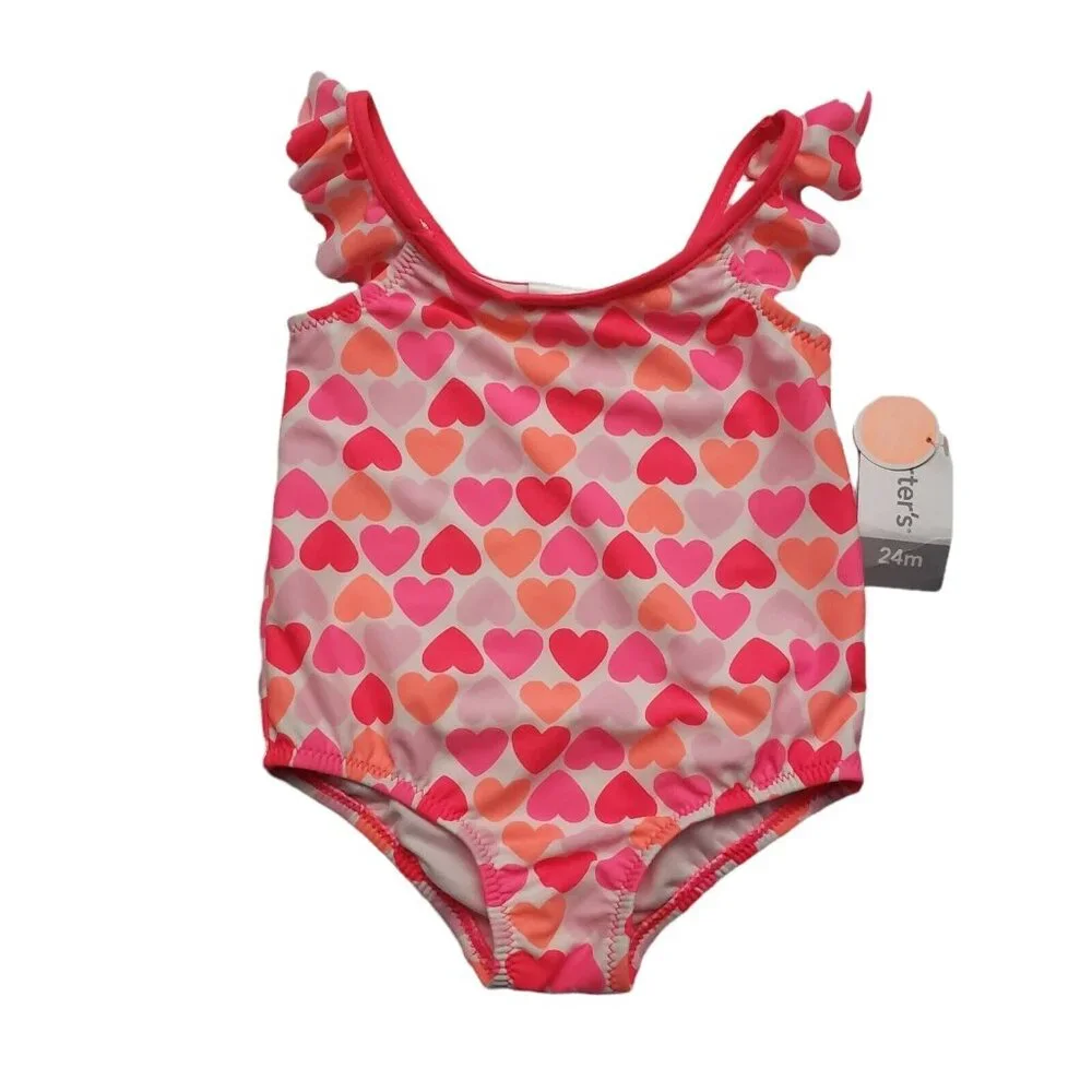 Carter's Baby Girls One Piece Swimsuit Pink Hearts 24 Months